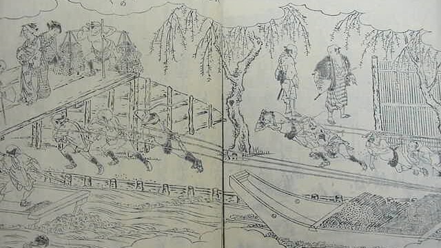 Takasegawa canal in old book