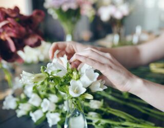 Making bouquet in flower shop